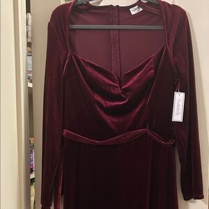 Deep Red Velvet Long Sleeve Dress